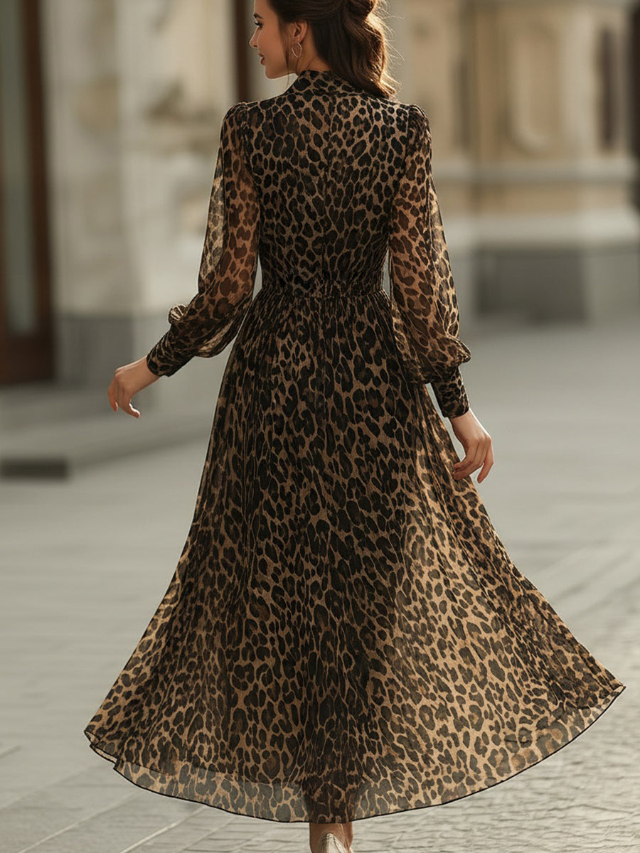 Ariadna™ — Rochie midi cu wrap și imprimeu leopard