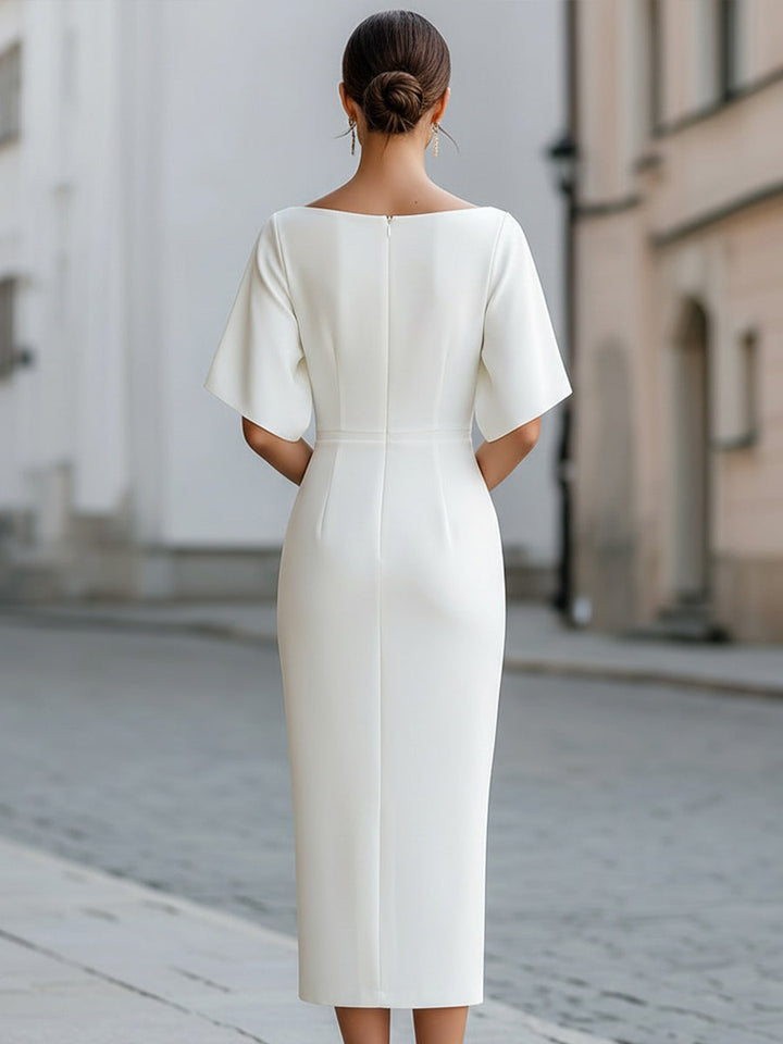 Diana™ — Rochie midi elegantă cu decolteu barcă și mâneci scurte