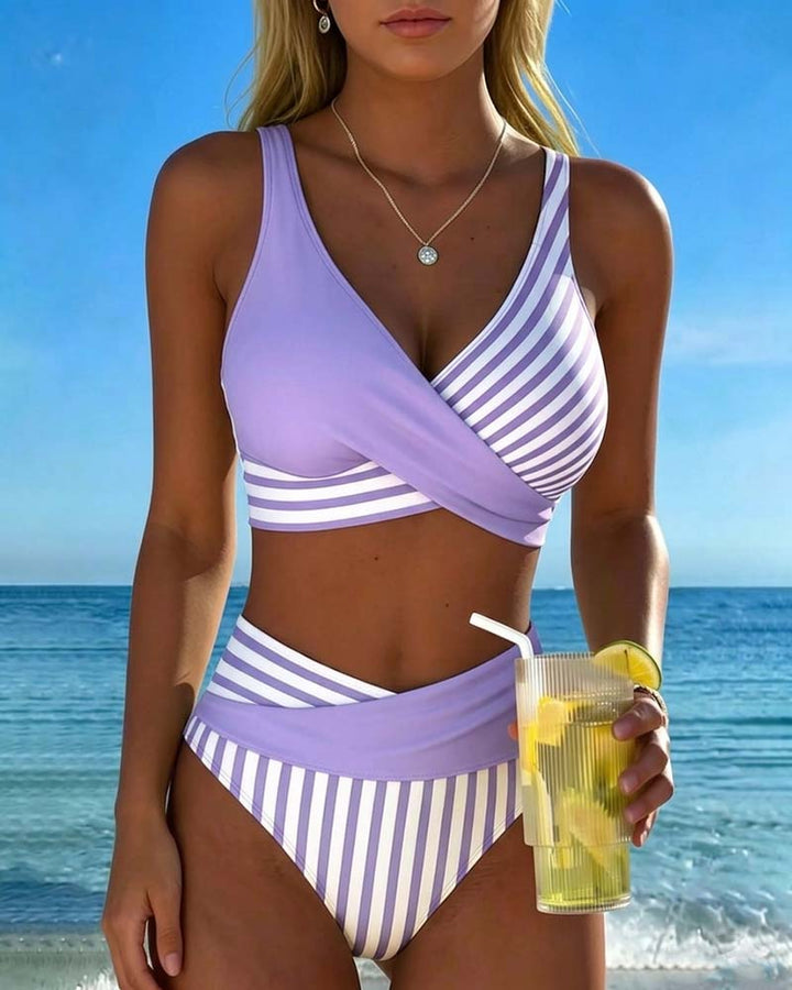Giulia™ — Bikini cu dungi și decolteu încrucișat