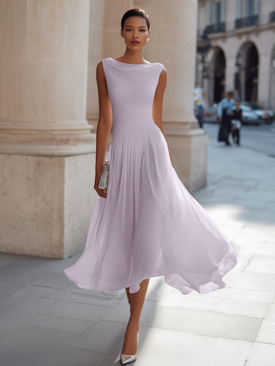 Aria™ — Rochie midi plisată fără mâneci cu guler drapat