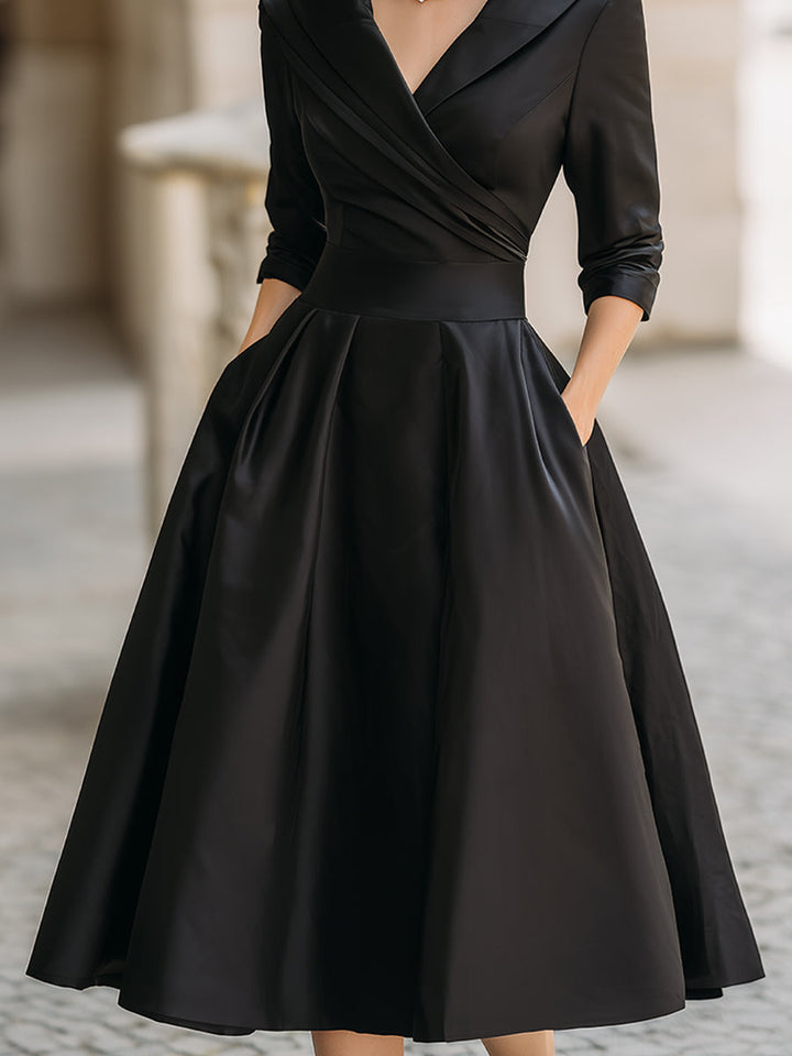 Aurora™ — Rochie midi din satin cu guler drapat