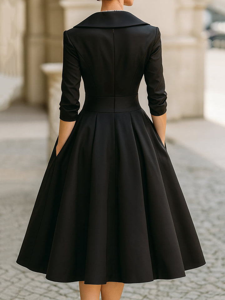 Aurora™ — Rochie midi din satin cu guler drapat