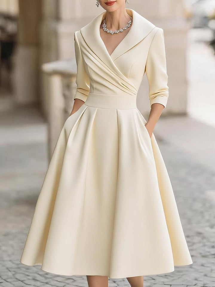 Aurora™ — Rochie midi din satin cu guler drapat