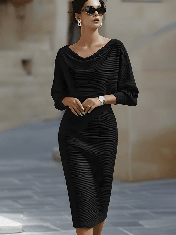 Diana™ — Rochie midi elegantă cu mâneci liliac și drapaj
