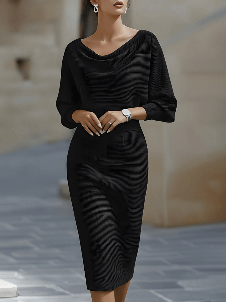 Diana™ — Rochie midi elegantă cu mâneci liliac și drapaj