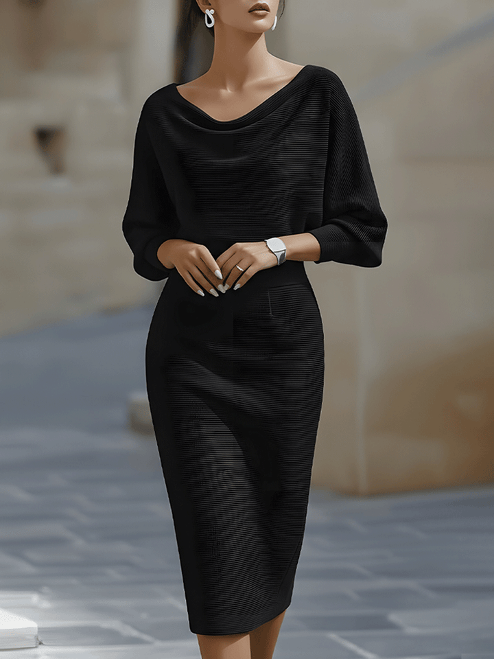 Diana™ — Rochie midi elegantă cu mâneci liliac și drapaj