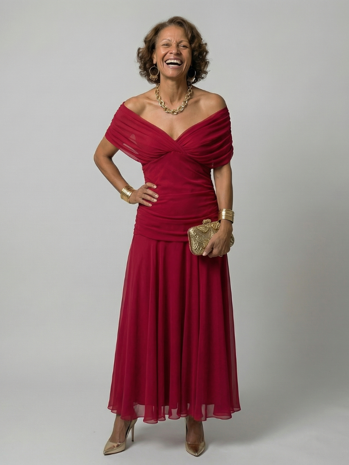 Calen | Rochie midi cu umerii goi
