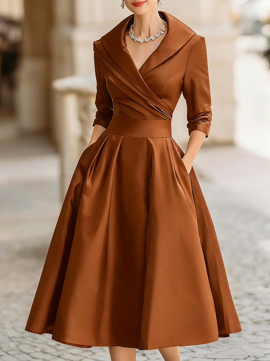 Aurora™ — Rochie midi din satin cu guler drapat