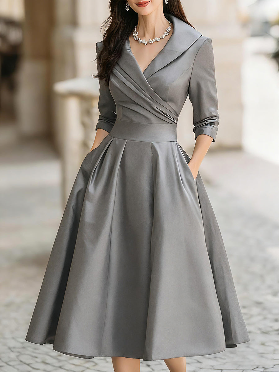 Aurora™ — Rochie midi din satin cu guler drapat