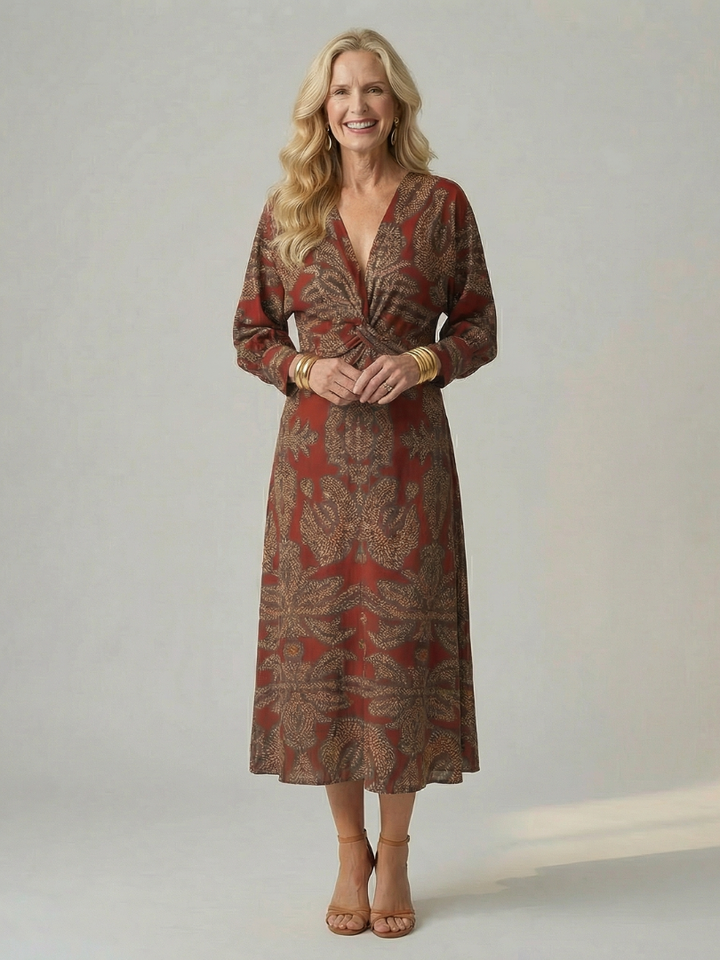 Lune | Rochie midi naturală, înfășurată