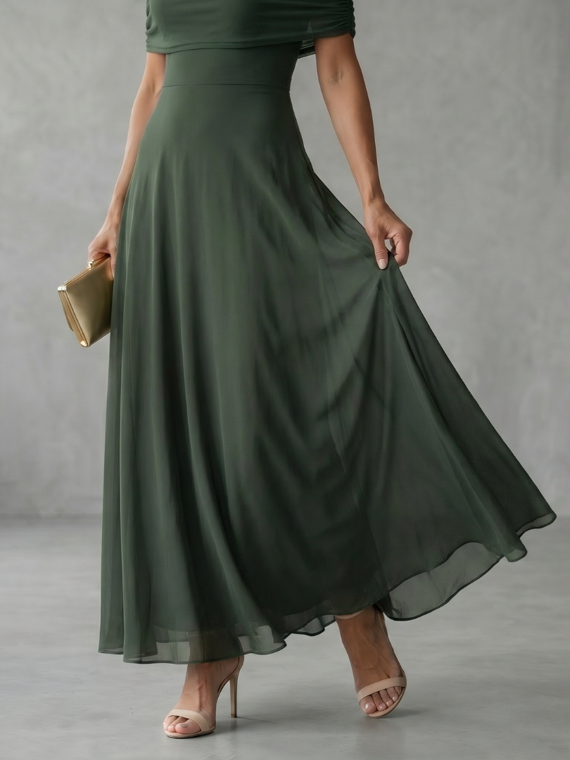 Juni | Rochie midi drapată cu umeri goi