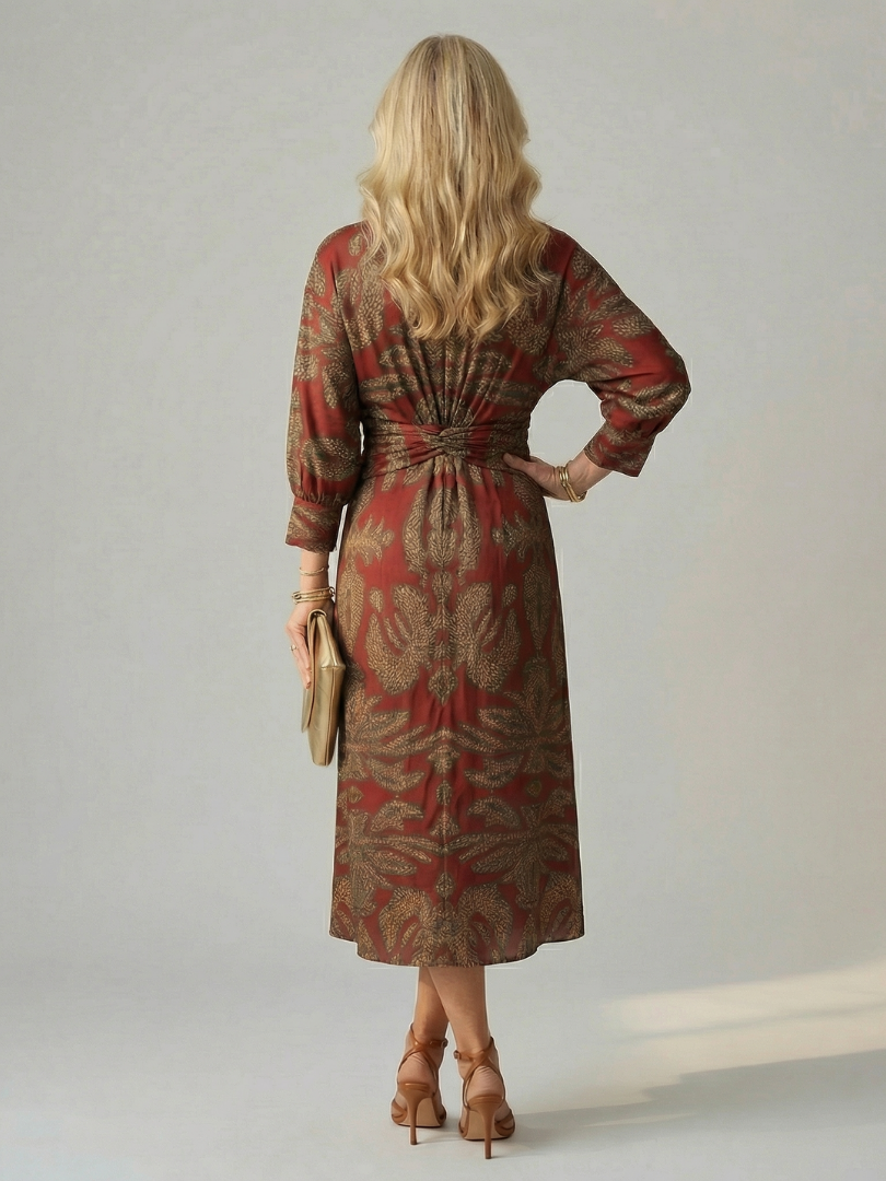 Lune | Rochie midi naturală, înfășurată
