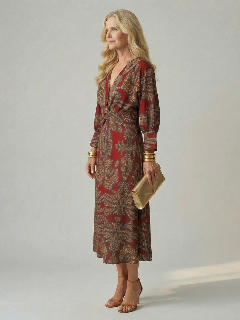 Lune | Rochie midi naturală, înfășurată