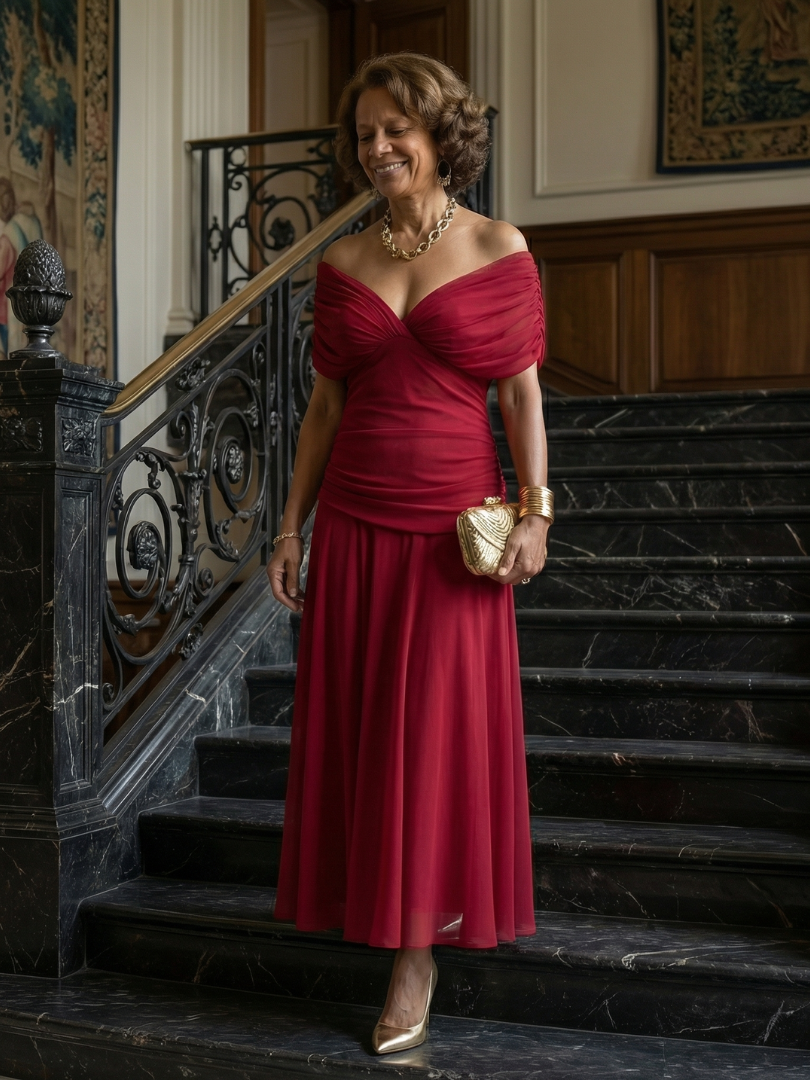 Calen | Rochie midi cu umerii goi