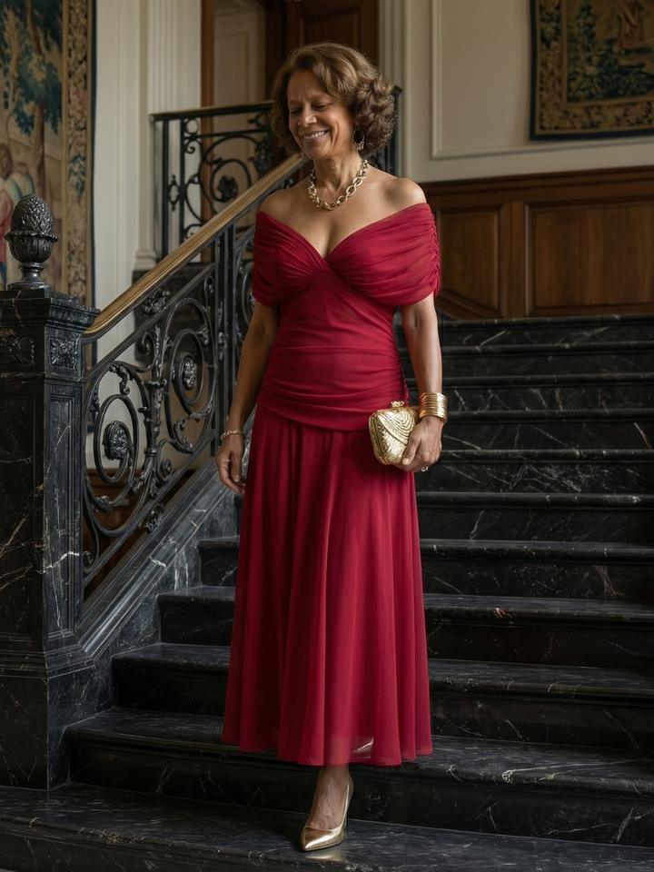 Calen | Rochie midi cu umerii goi