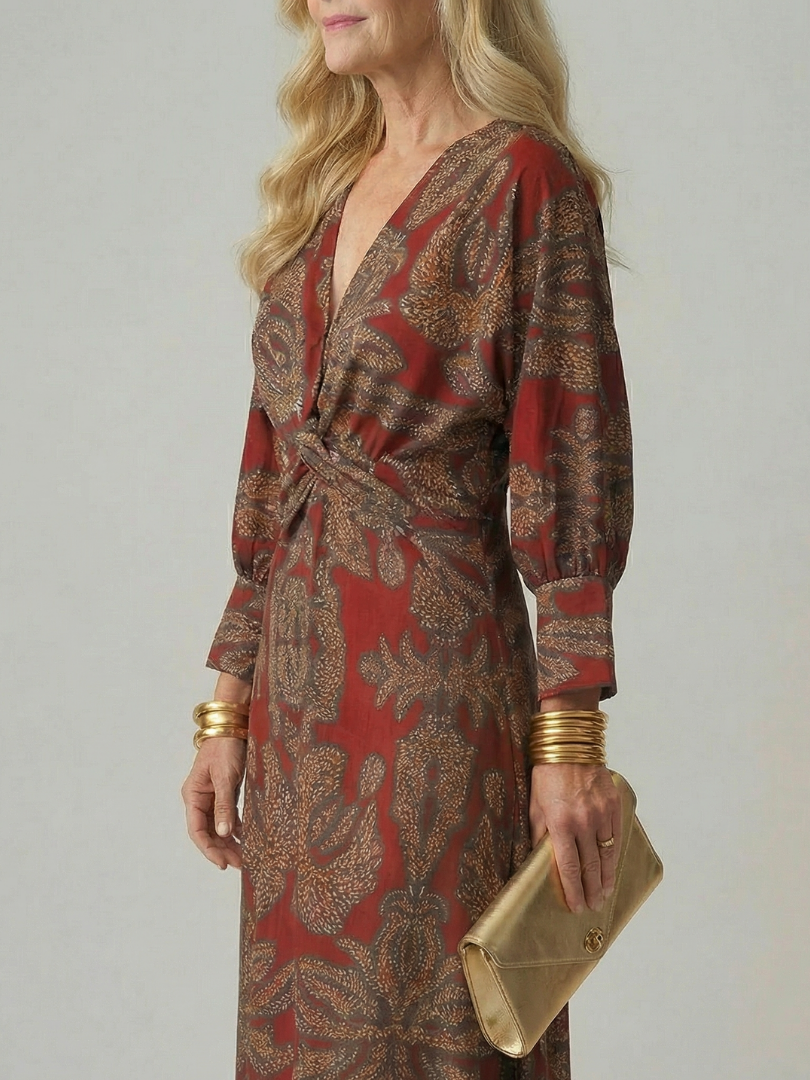 Lune | Rochie midi naturală, înfășurată