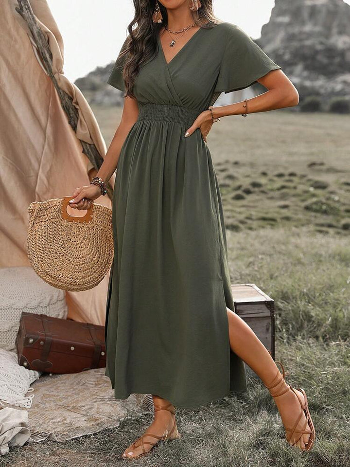 Irina™ — Rochie maxi elegantă cu talie șifonată și decolteu în V