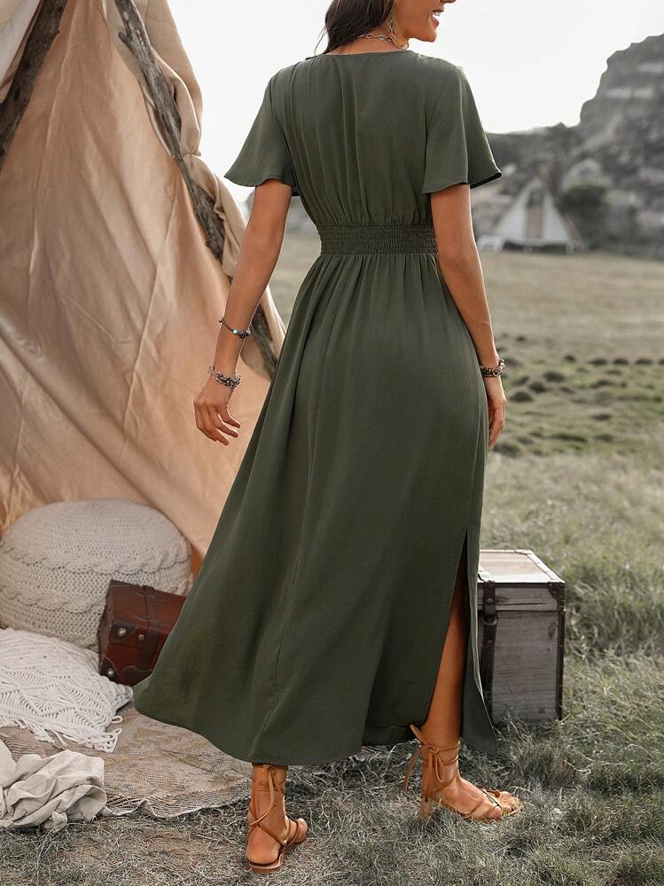 Irina™ — Rochie maxi elegantă cu talie șifonată și decolteu în V