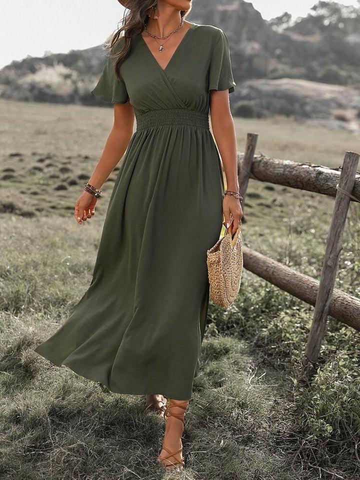 Irina™ — Rochie maxi elegantă cu talie șifonată și decolteu în V