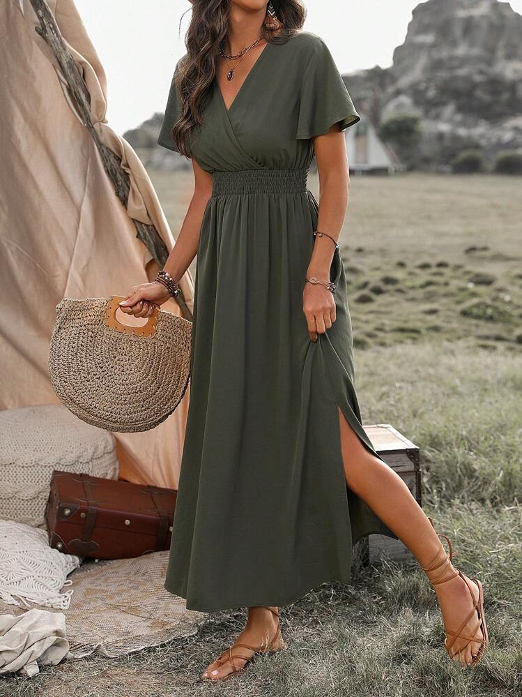 Irina™ — Rochie maxi elegantă cu talie șifonată și decolteu în V