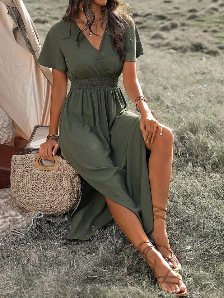 Irina™ — Rochie maxi elegantă cu talie șifonată și decolteu în V