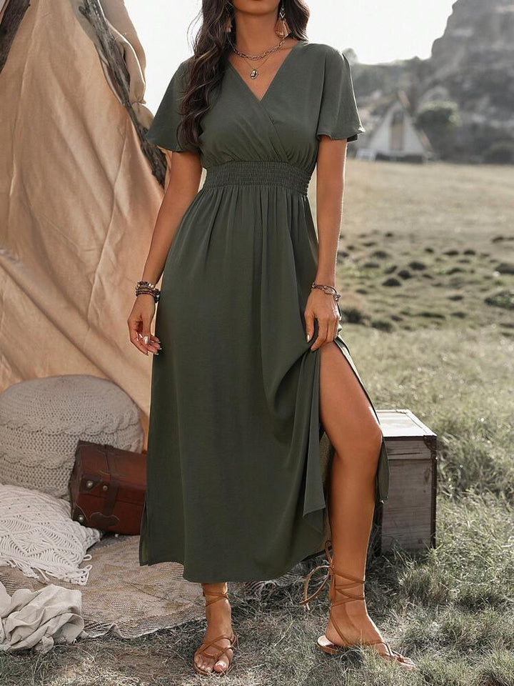 Irina™ — Rochie maxi elegantă cu talie șifonată și decolteu în V
