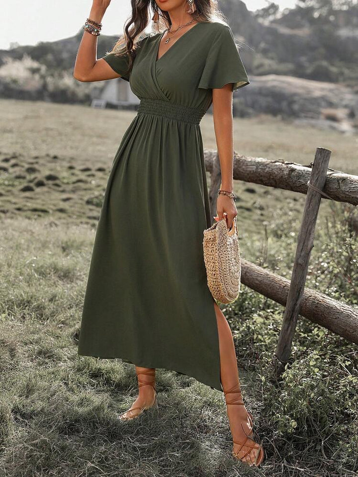 Irina™ — Rochie maxi elegantă cu talie șifonată și decolteu în V