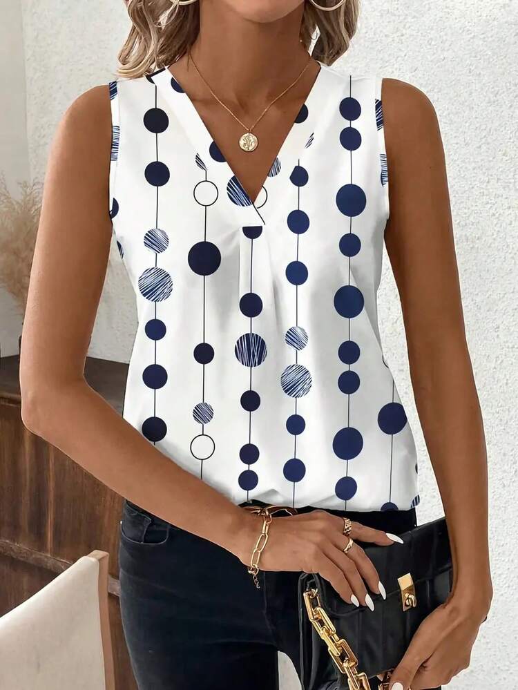 Irina™ — Bluză lejeră cu decolteu în V și imprimeu cu buline