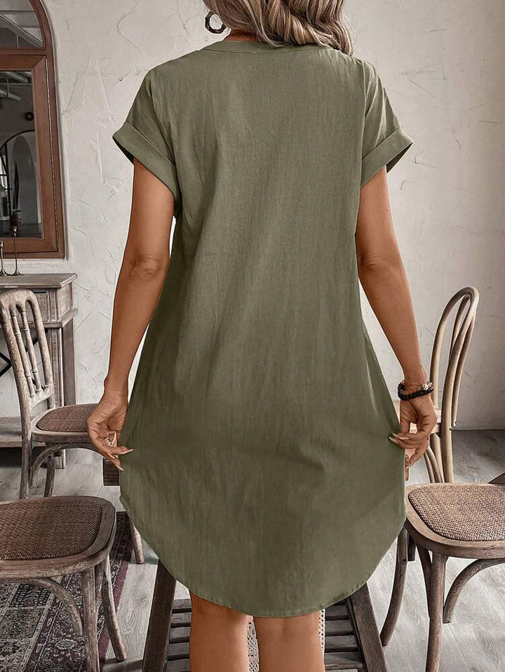 Elena™ — Rochie mini casual din bumbac cu nasturi și mâneci scurte