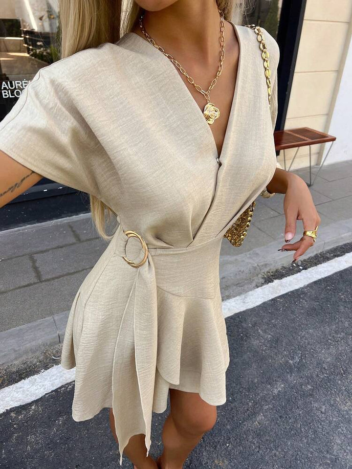 Aurora™ — Rochie mini tip wrap cu mâneci liliac și curea