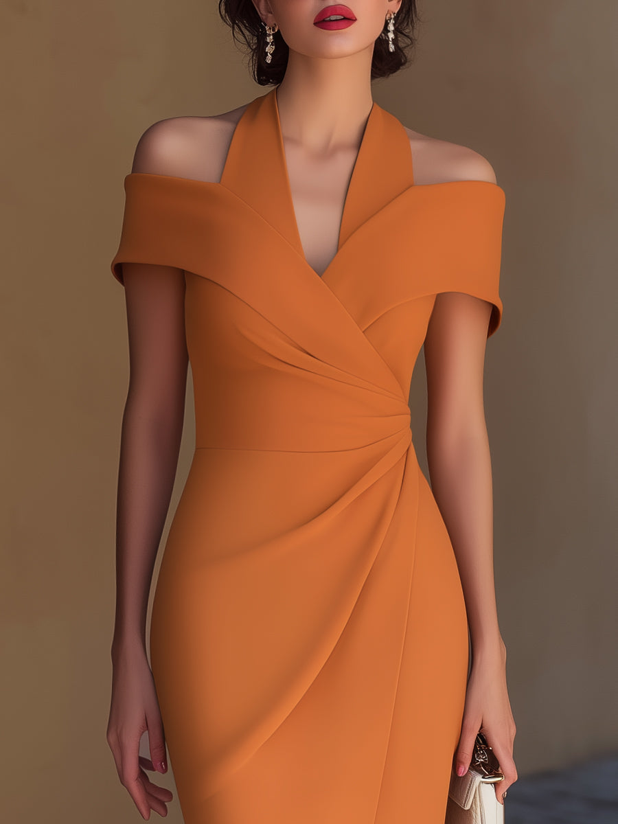Sofia™ — Rochie midi cu guler halter și croială drapată