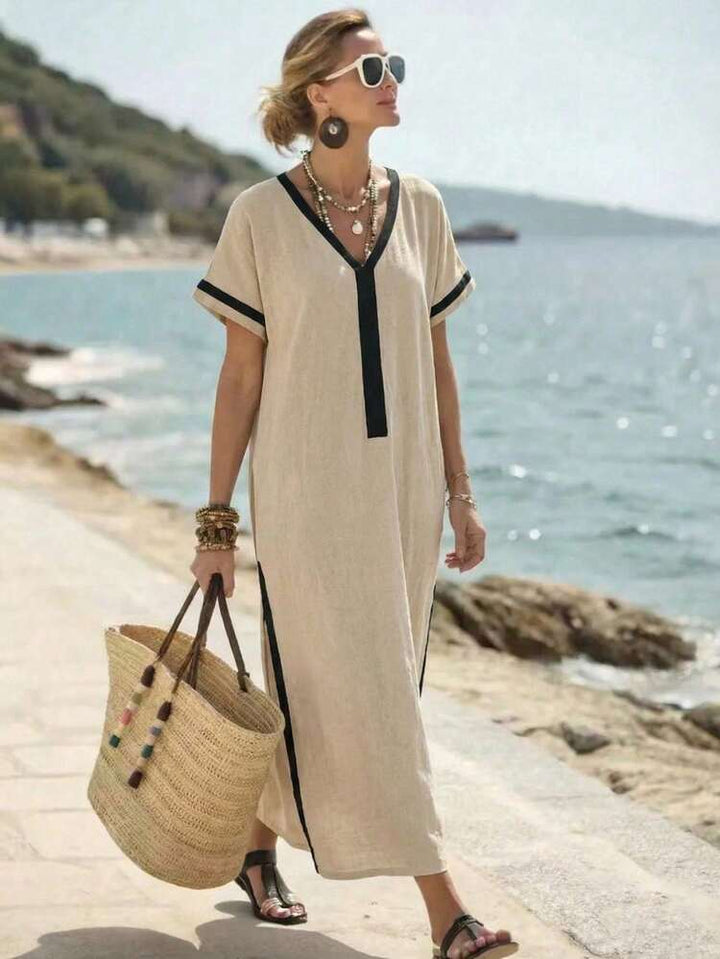 Elena — Rochie casual din bumbac cu decolteu în V și buzunare