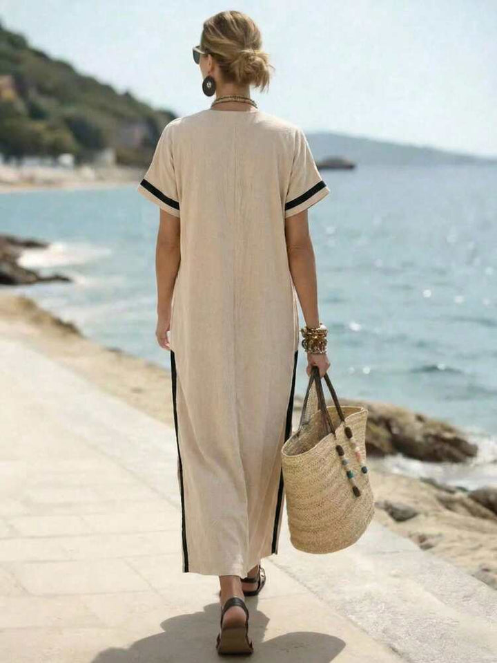 Elena — Rochie casual din bumbac cu decolteu în V și buzunare