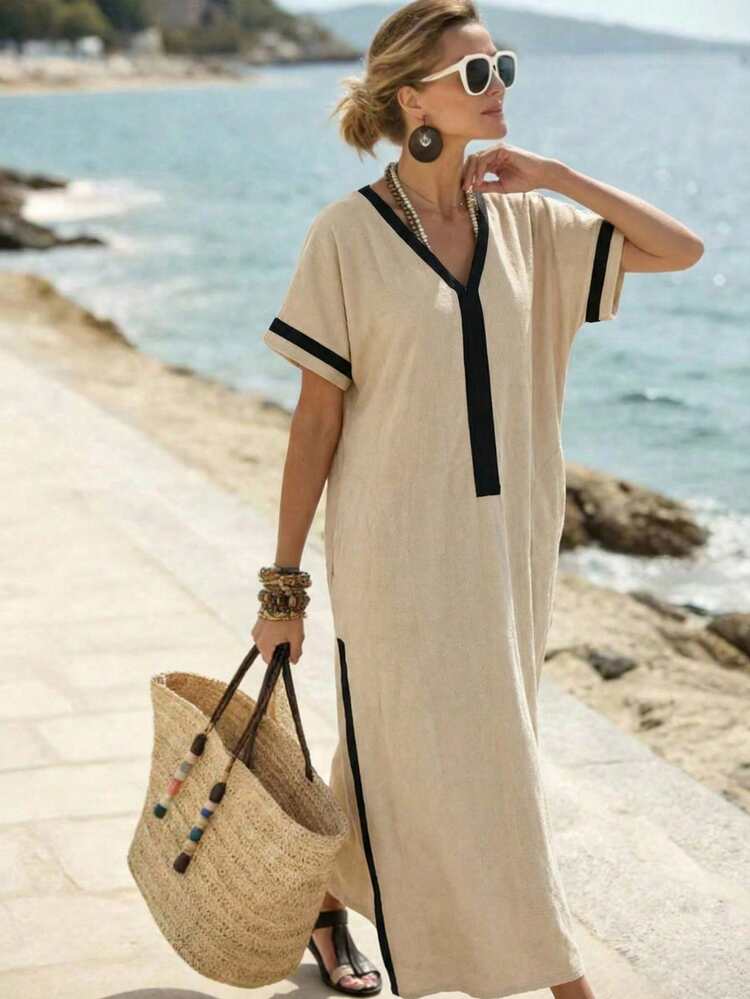 Elena — Rochie casual din bumbac cu decolteu în V și buzunare