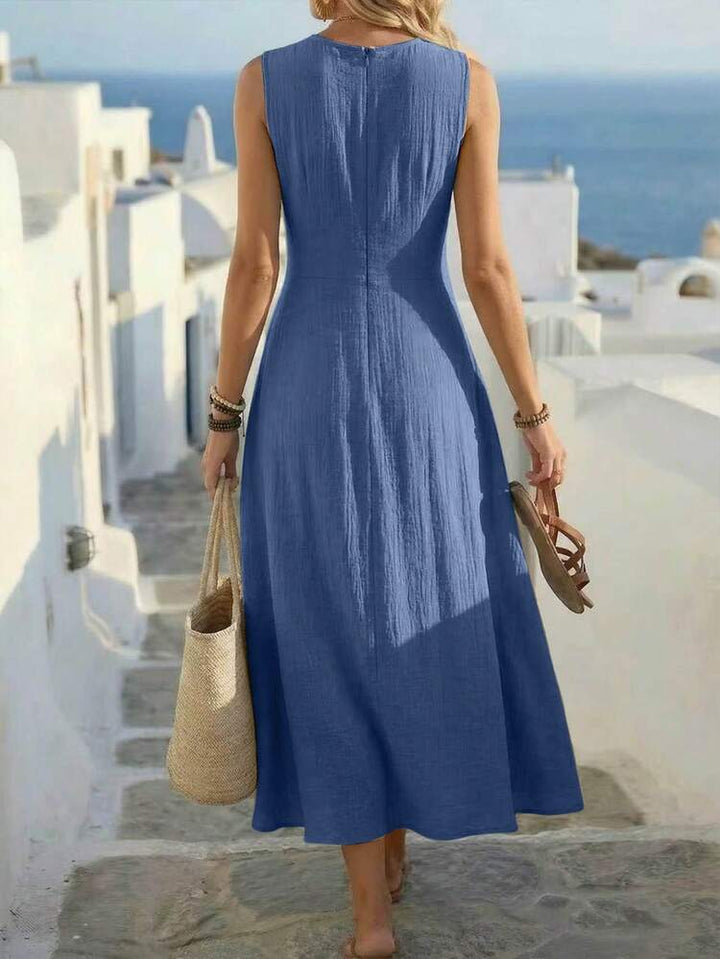 Ana™ — Rochie fără mâneci albastră cu talie încrucișată
