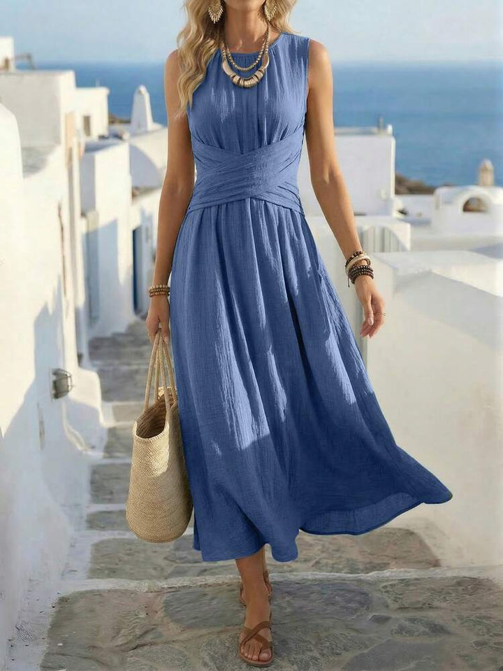 Ana™ — Rochie fără mâneci albastră cu talie încrucișată