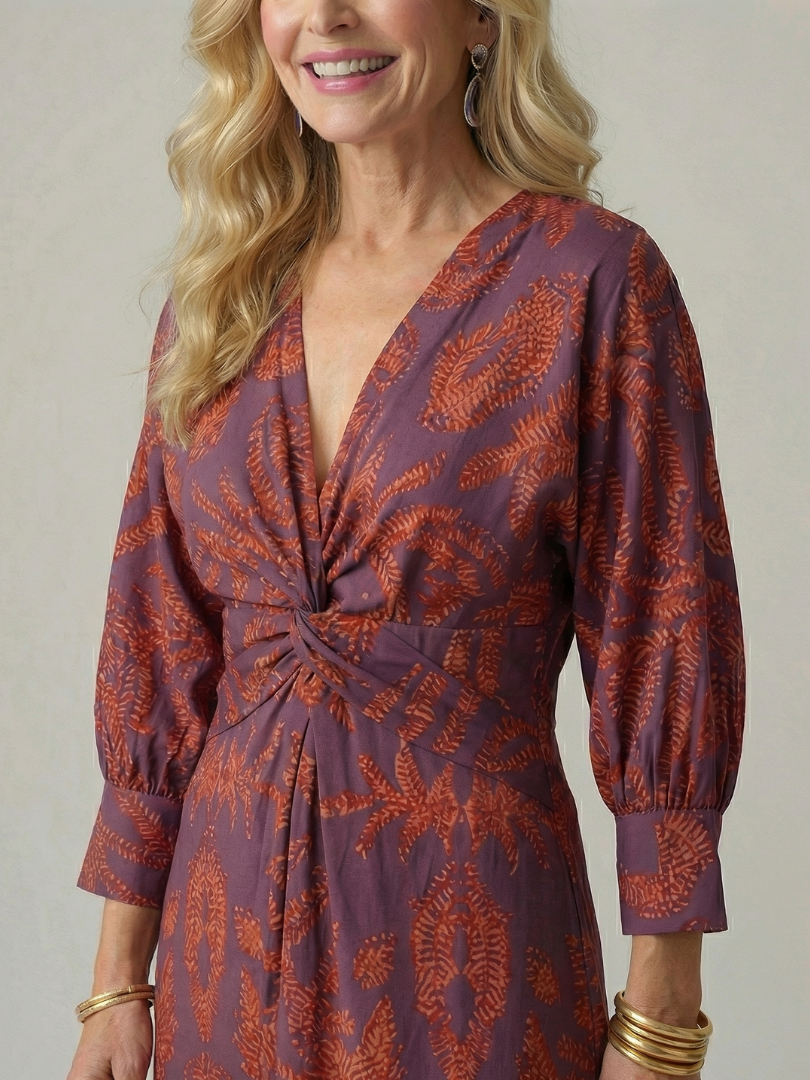 Lune | Rochie midi naturală, înfășurată