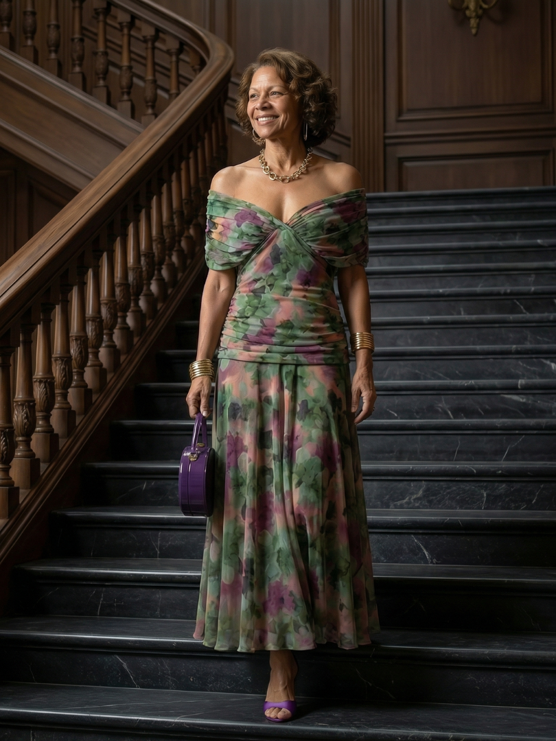 Calen | Rochie midi cu umerii goi