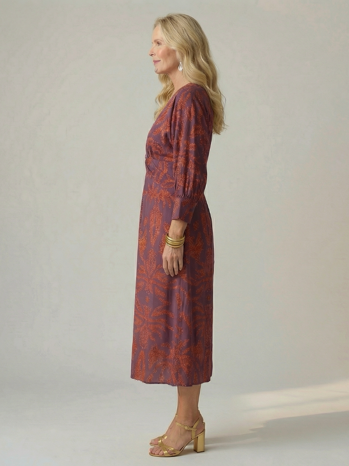 Lune | Rochie midi naturală, înfășurată