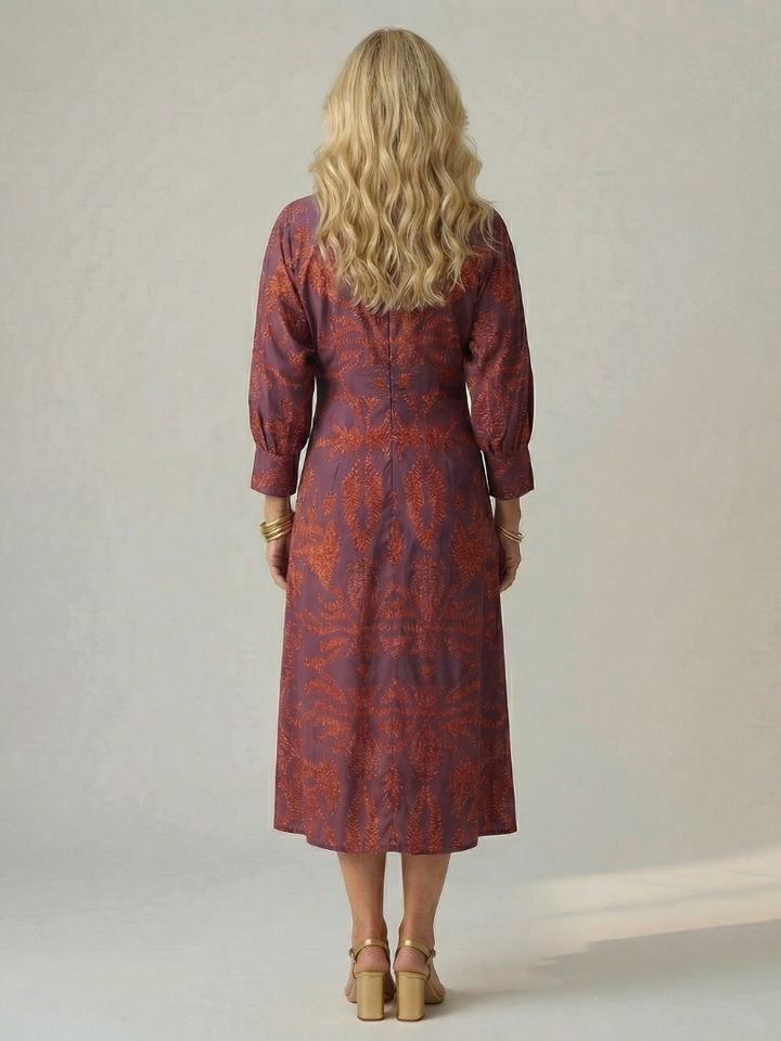 Lune | Rochie midi naturală, înfășurată