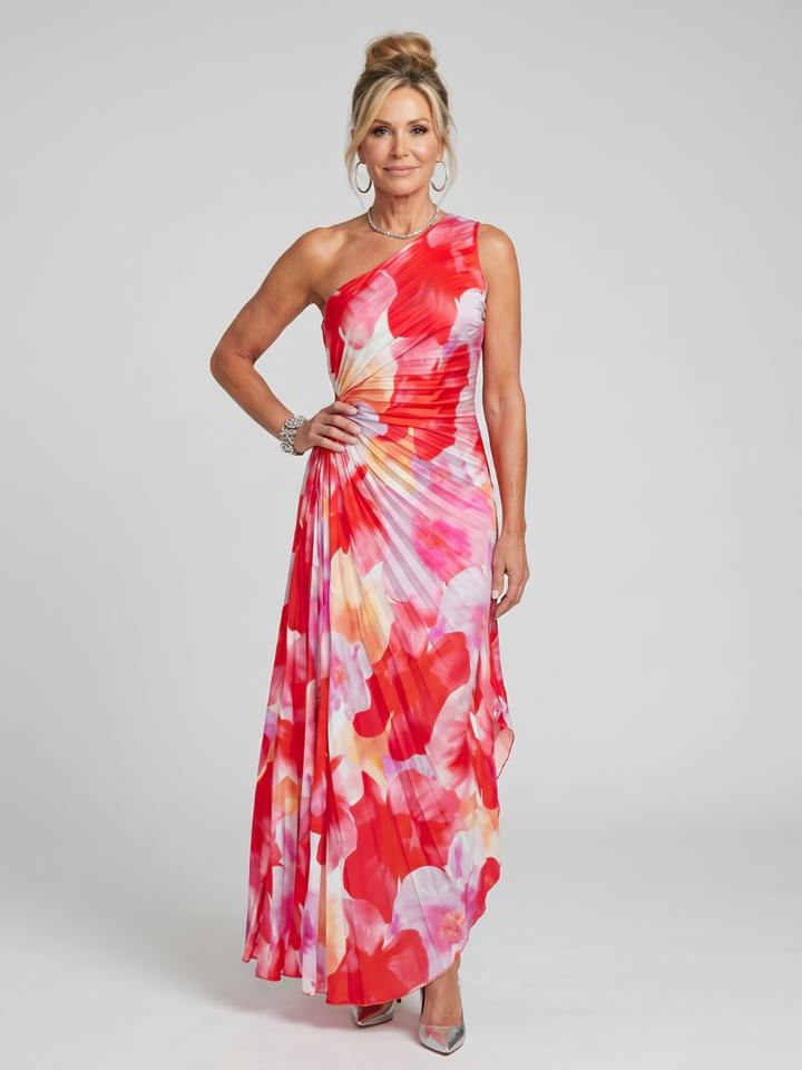 Taya | Rochie midi plisată cu un singur umăr