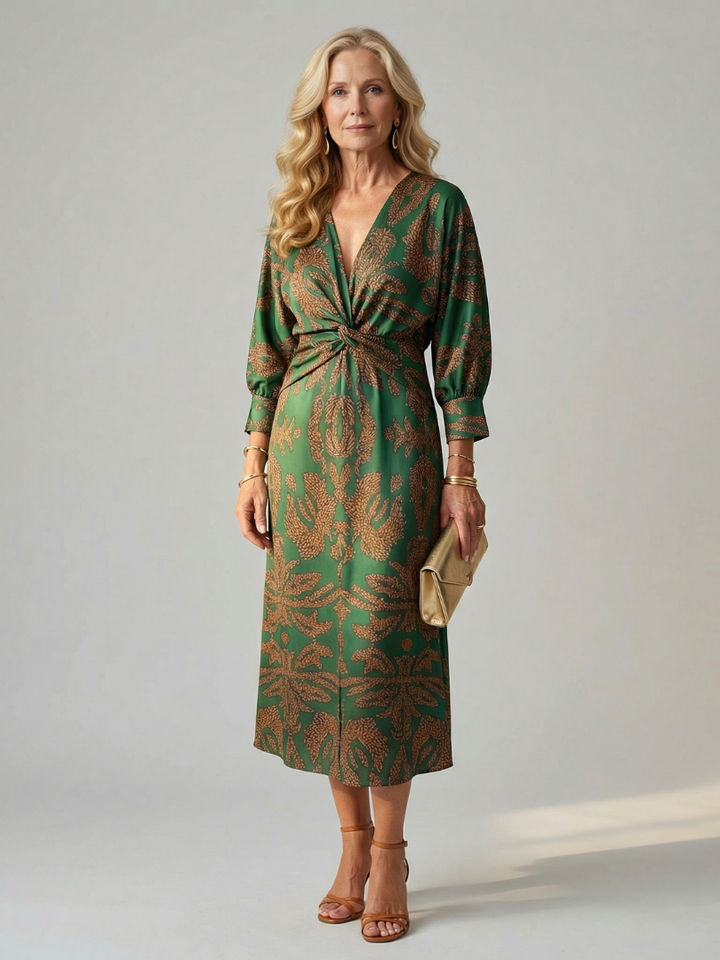 Lune | Rochie midi naturală, înfășurată