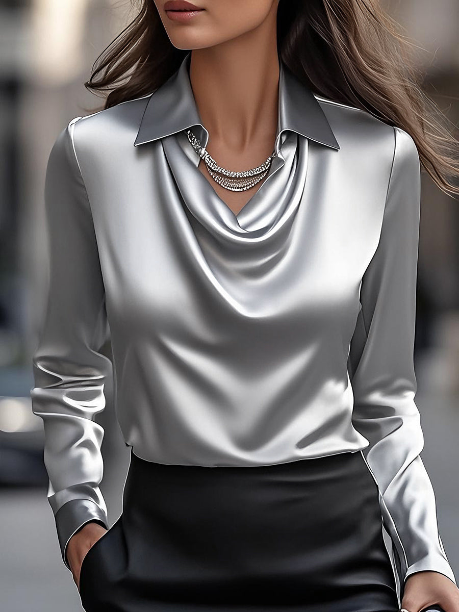Élodine™ — Cămașă satinată elegantă cu mâneci lungi
