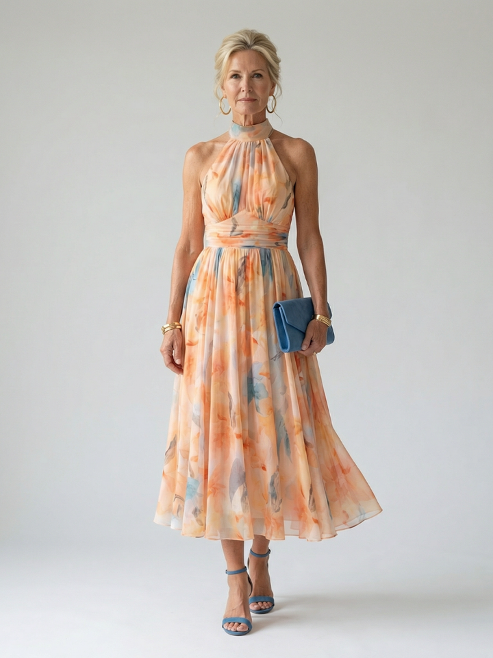 Elin | Rochie midi cu imprimeu halter moale