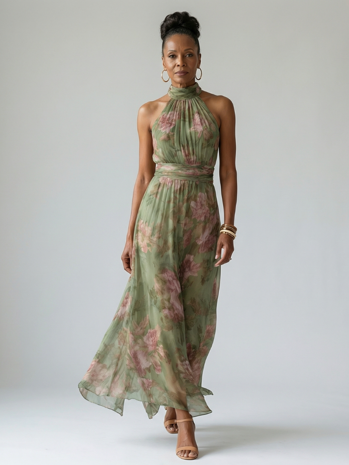 Mirelle | Rochie midi cu imprimeu halter