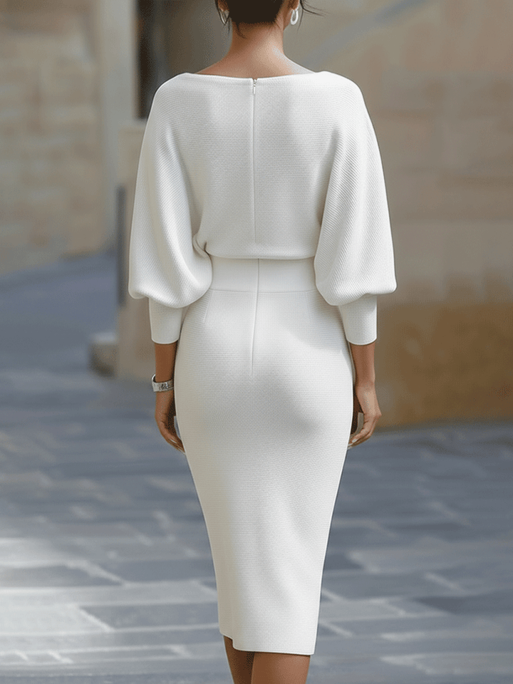 Diana™ — Rochie midi elegantă cu mâneci liliac și drapaj