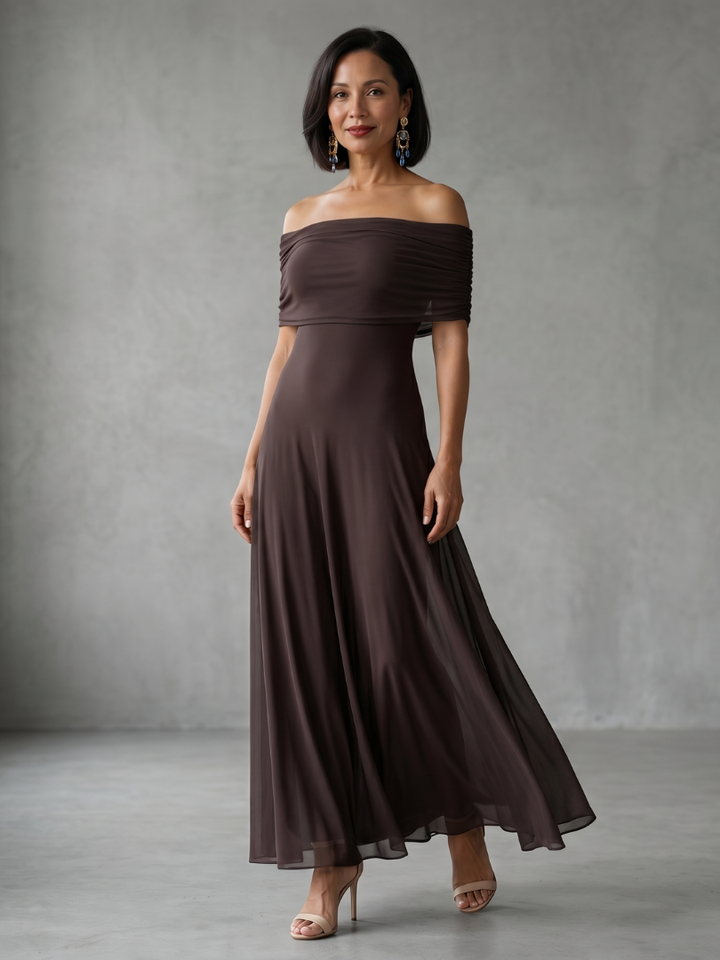 Juni | Rochie midi drapată cu umeri goi