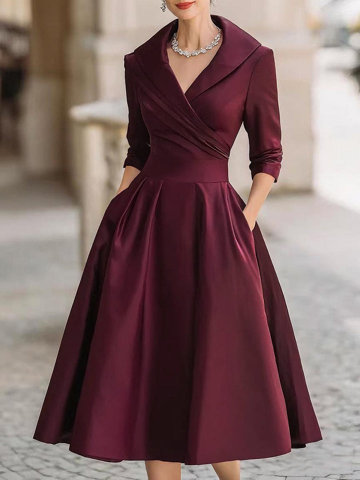 Aurora™ — Rochie midi din satin cu guler drapat