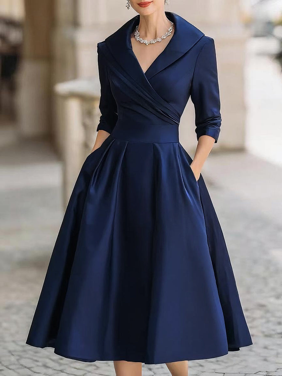 Aurora™ — Rochie midi din satin cu guler drapat