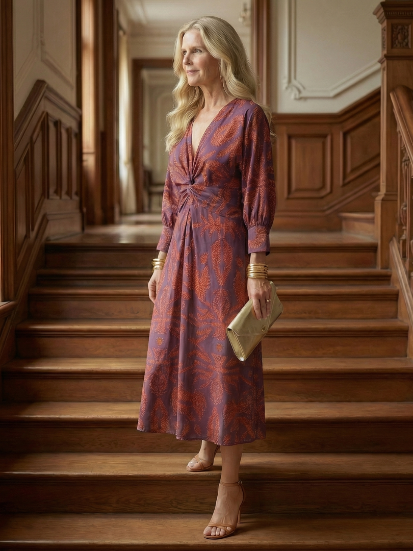 Lune | Rochie midi naturală, înfășurată